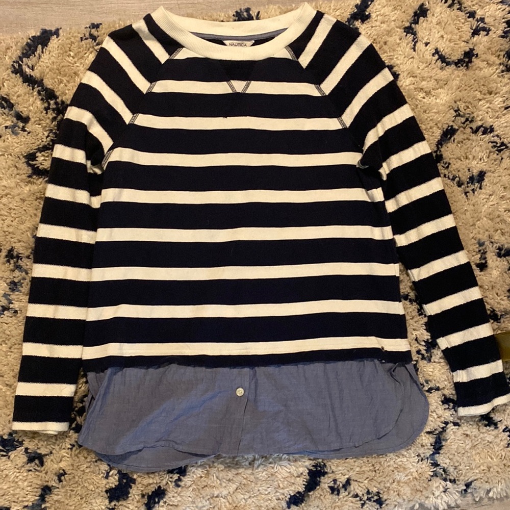 Blue and white striped long sleeve Nautica top. Size Mediume